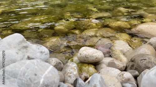 River Flow Over Rocky Bottom, Natural Water Background