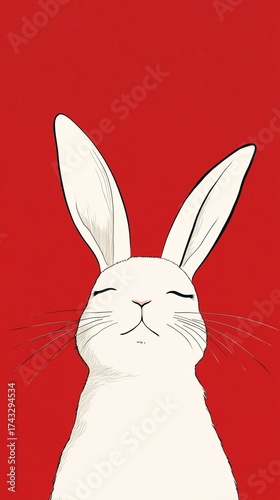 A white bunny with its eyes closed on red