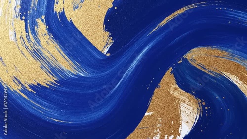 Abstract Blue  Gold Brushstrokes with Elegant Watercolor Background, and Modern Art Design.