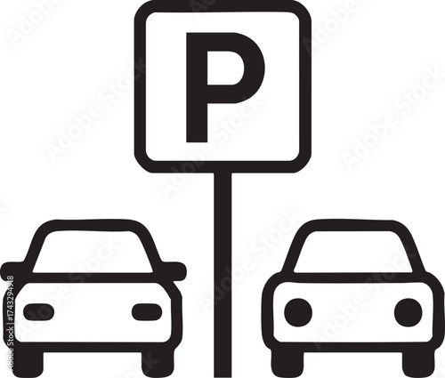 Parking sign with two cars isolated on white background