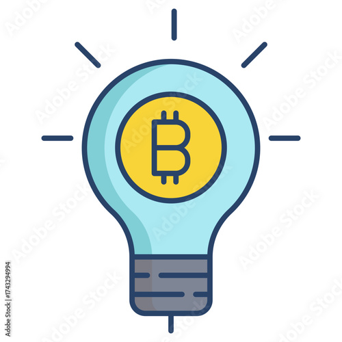 bitcoin idea bulb linear color icon design
