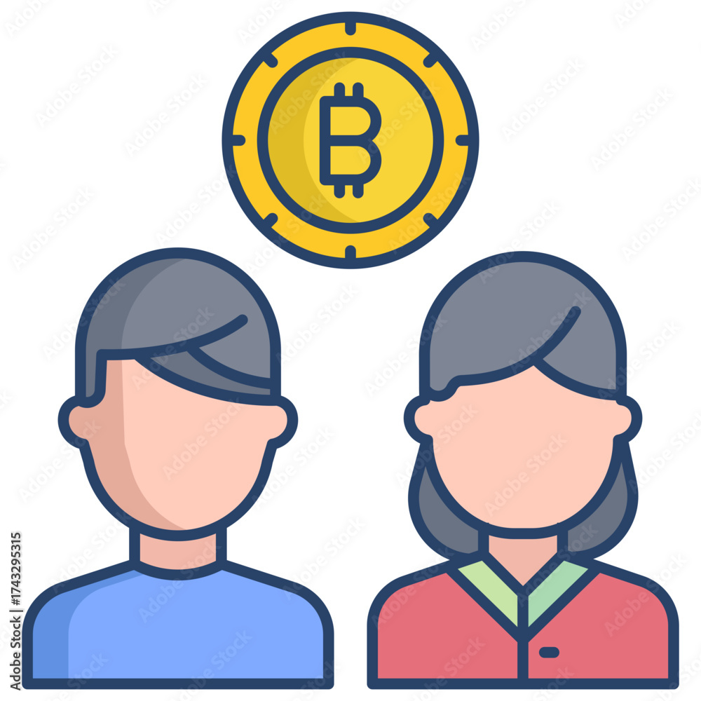 Naklejka premium bitcoin user account linear color icon design