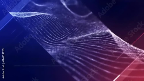 Abstract digital wave flowing against a gradient background with geometric shapes.