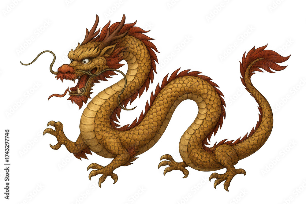 Fototapeta premium Golden chinese dragon illustration with transparent background