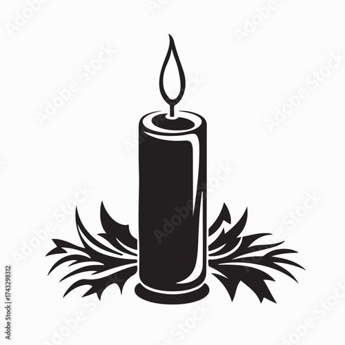 Elegant Vector Illustration of Lit Candle with Flame in Monochrome
