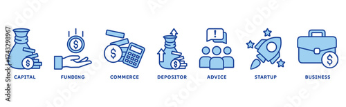 Angel Investor icon set illustration concept with icon of capital, funding, commerce, investor, advice, startup, business