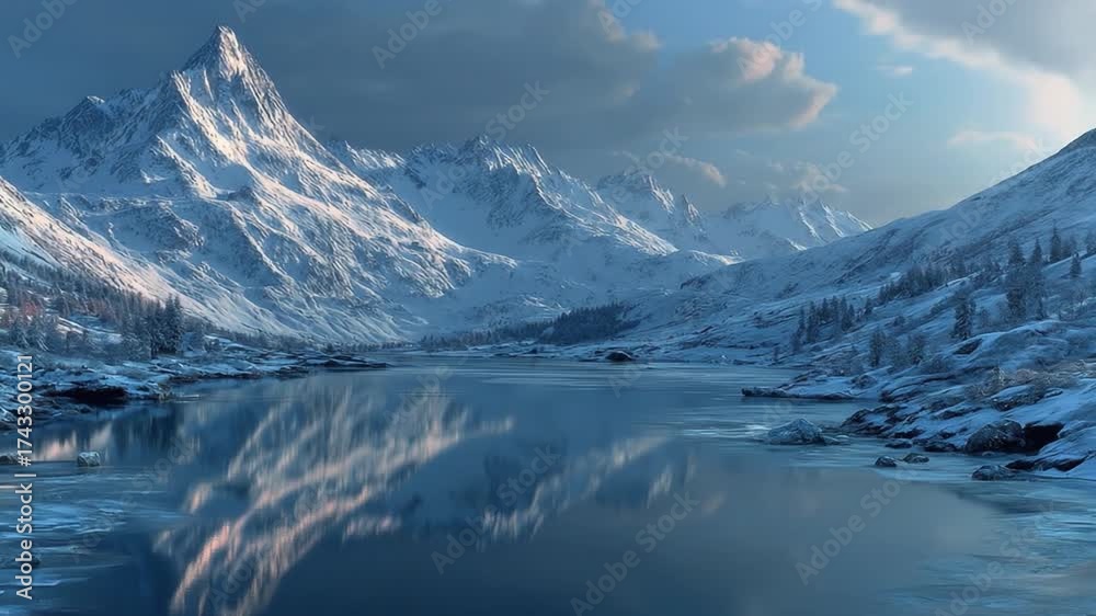 custom made wallpaper toronto digitalSnow covered mountain range with reflections in calm water under cloudy sky