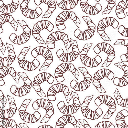 Doodle tempura fried shrimp pattern. Seamless pattern of tempura shrimp pattern. Crispy shrimp pattern background. Shrimp illustration background. Seafood vector illustration.