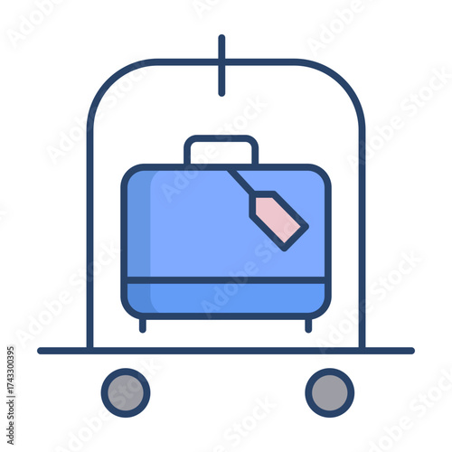 Luggage trolle linear color icon design