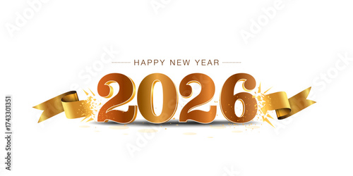 happy new year 2026 start rise launched concept. 2026 confetti with golden ribbon on white background vector illustration.