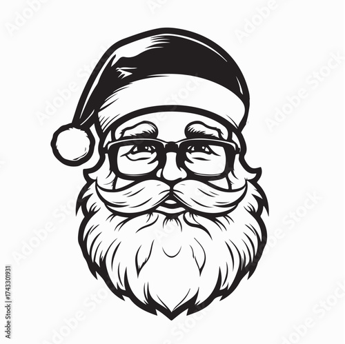 Santa Claus Face Vector Illustration with Hat and Glasses in Festive Style