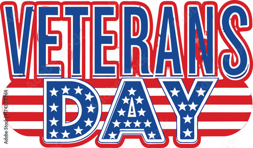 Patriotic veterans day lettering with american flag elements holiday celebration