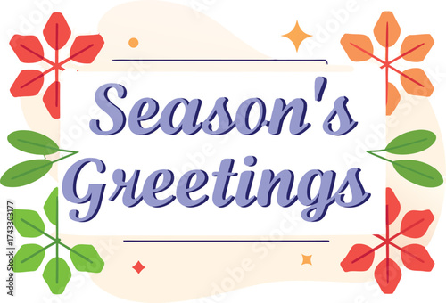 Festive seasonal greetings text with floral accents vector