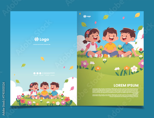 background of children playing illustration book cover template design
