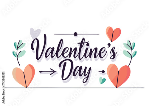 Elegant script valentines day hearts and leaves valentine s day calligraphy