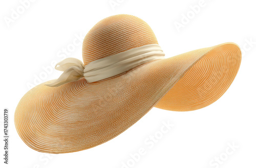 Elegant summer wide-brim hat beach fashion accessory isolated on transparent background