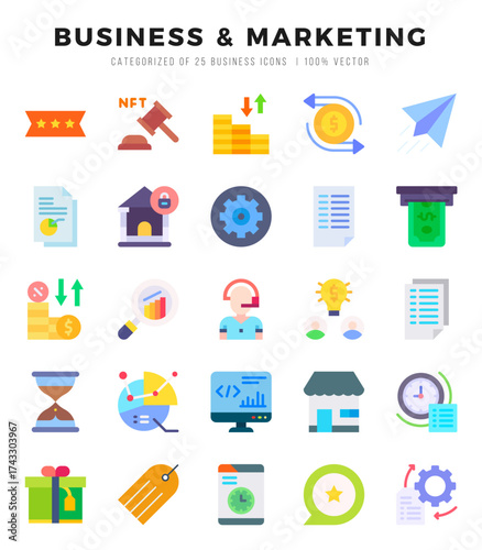 Business & Marketing elements. Flat web icon set. Simple vector illustration.
