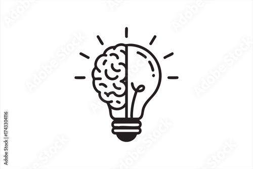 Brain and lightbulb icon representing creativity and innovative thinking concept
