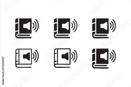 Audiobook and education icon set representing online learning and knowledge