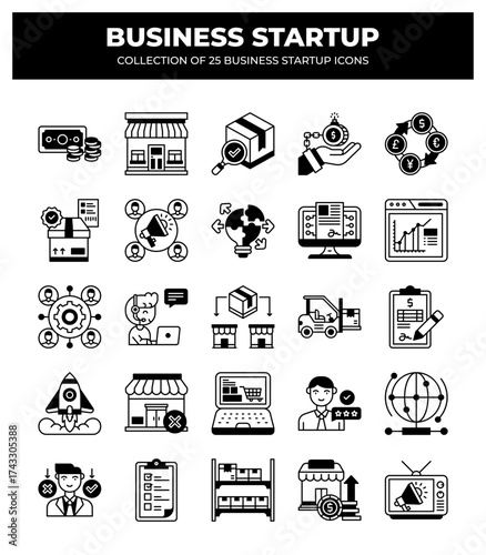 Collection of 25 Business Startup Icons: Marketing. Finance. E-commerce. and More