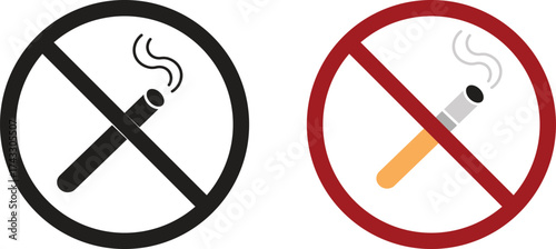 Set of No smoking icon. No smoking area sign. Stop cigarette smoke .Bad habit addiction sticker. Danger area red sign, vector illustration.