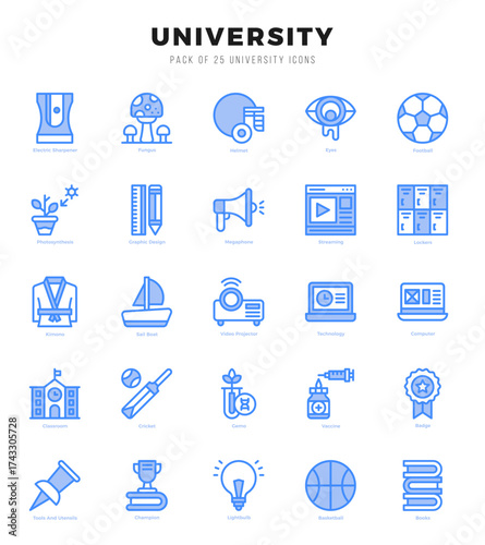 University icons Pack. Two Color icons set. University collection set.