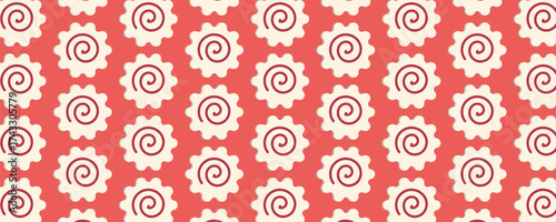 Narutomaki fish cake seamless pattern. Japanese ramen and Asian cuisine design for restaurant menus, branding, packaging, and printed materials