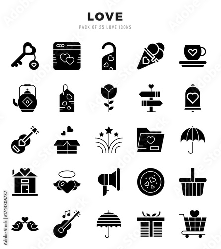 Set of Love Icons. Simple Glyph art style icons pack.
