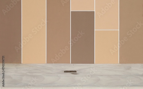 Wallpaper Mural Outdoor wall covered with rectangle brown panels with concrete pavement and storm drain. Background for copy space. Torontodigital.ca