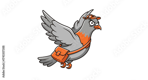 Illustration of a messenger pigeon with cap, goggles, and satchel delivering important information