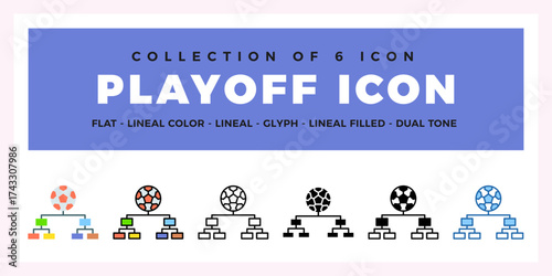 Collection of 6 Playoff Soccer Icons. Flat. Lineal. Glyph Styles