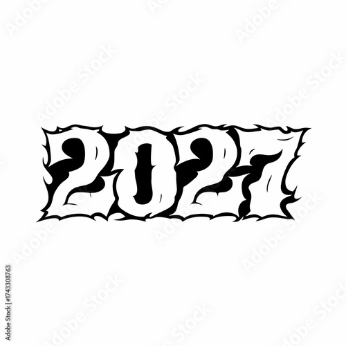 Bold White Wavy Font for the Year 2027 on a Black Background new year numbers