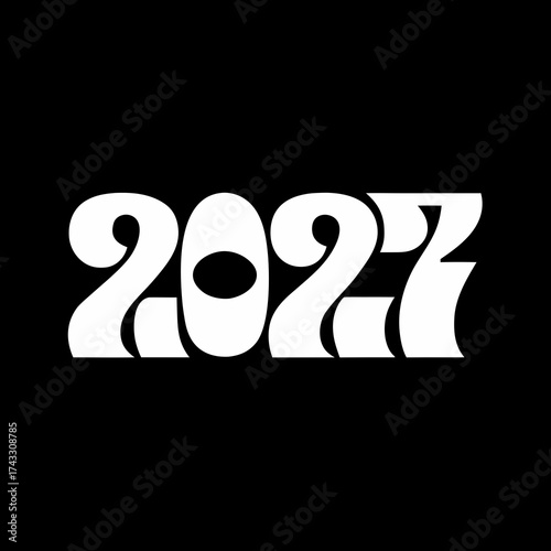 White Wavy Numbers 2027 on Black Background year