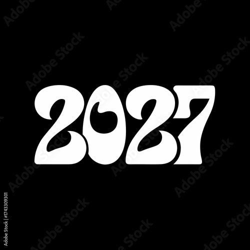 White retro-style numbers 2027 with flowing curves on a black backdrop year numeral