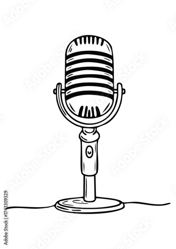 Hand-drawn microphone icon – minimalist black and white doodle vector illustration