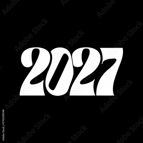 White 2027 numbers in a flowing, retro-inspired font on a black background year