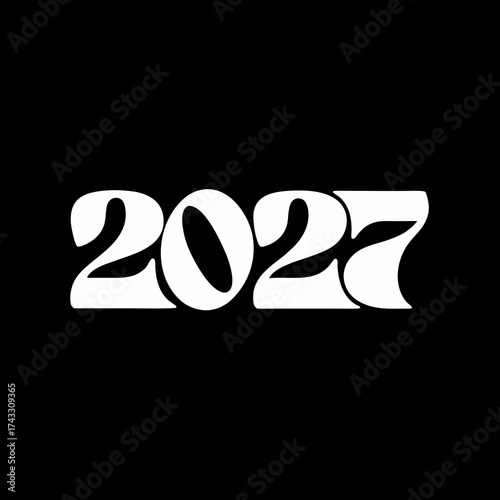 White 2027 numbers in a bold, rounded, retro font style on a black background year