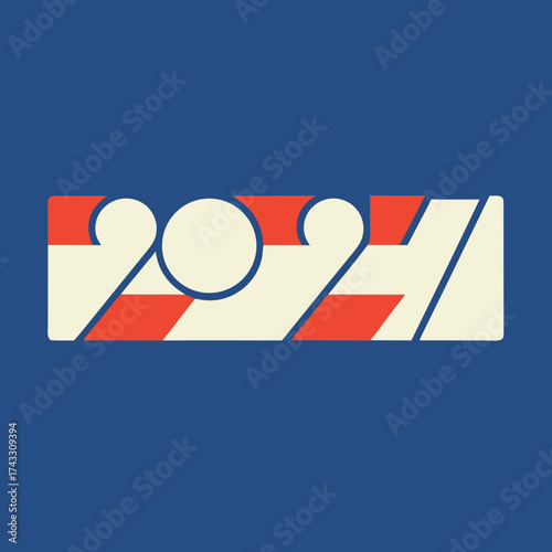 Retro 2027 text with red and white stripes and a blue background numbers year