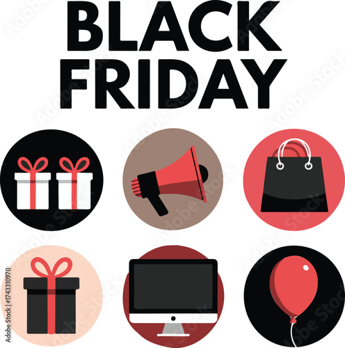 Visual representation of friday deals with shopping icons and festive elements