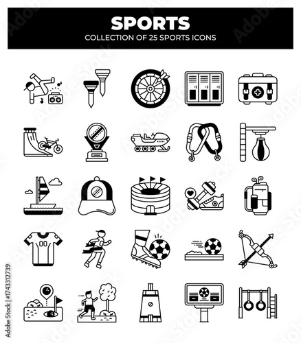 Collection of 25 Sports Icons.  A Visual Guide to Various Sports and Activities
