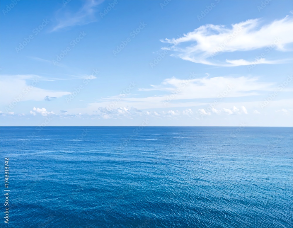 Obraz premium Vast blue ocean under clear sky with soft, clouds