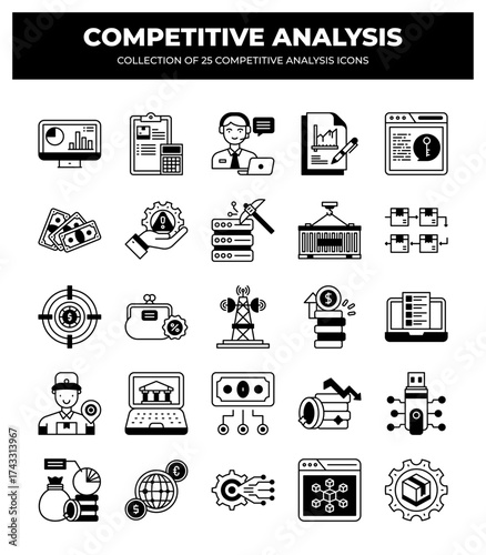 Competitive Analysis Icons: 25 Essential Icons for Business Strategy