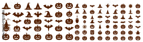 Set of different types Halloween icons, svg vector design on transparent background