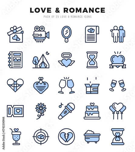 Set of Love & Romance icons in Two Color style. Two Color Icons symbol collection.