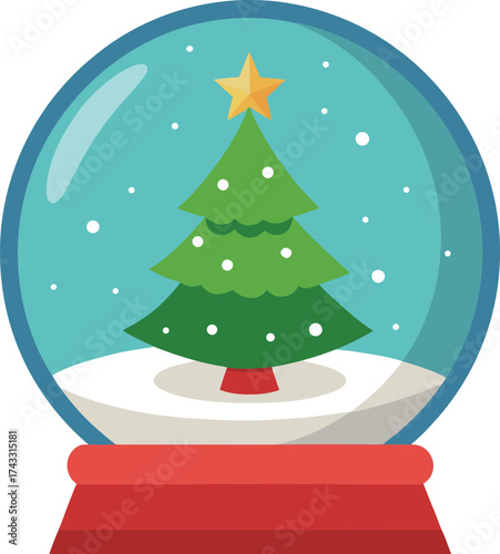 Christmas tree inside a snow globe with falling snow