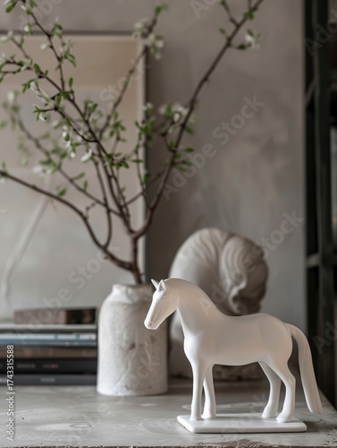 white horse figurine in the interior.