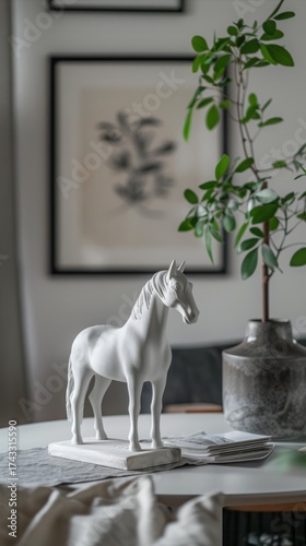 white horse figurine in the interior.