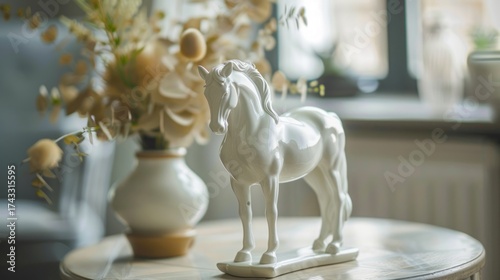 white horse figurine in the interior.