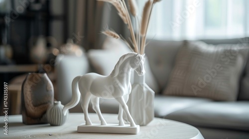 white horse figurine in the interior.