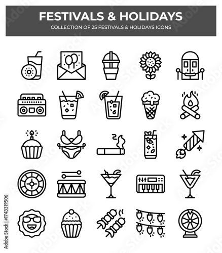 Festivals & Holidays. Collection of 25 Fun Icons